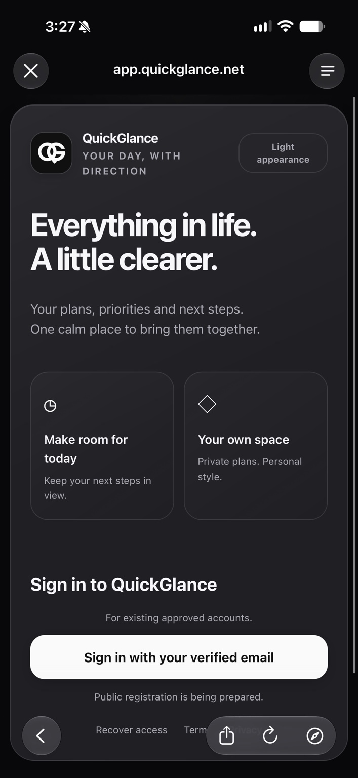 QuickGlance personal planning website
